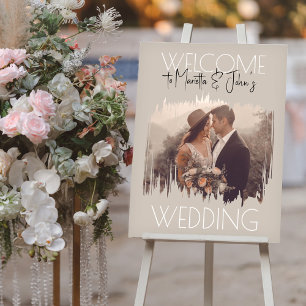 Custom Photo Modern Taupe Wedding Welcome Sign