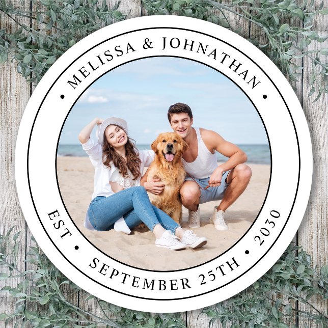 Custom Photo Modern Wedding  Classic Round Sticker (Creator Uploaded)