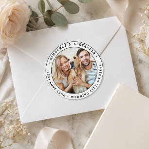  Custom Photo Modern Wedding Return Address  Classic Round Sticker