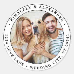  Custom Photo Modern Wedding Return Address  Classic Round Sticker