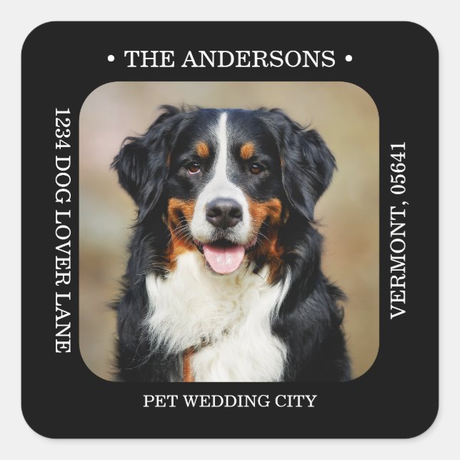 Custom Photo Modern Wedding Return Address  Square Sticker (Front)