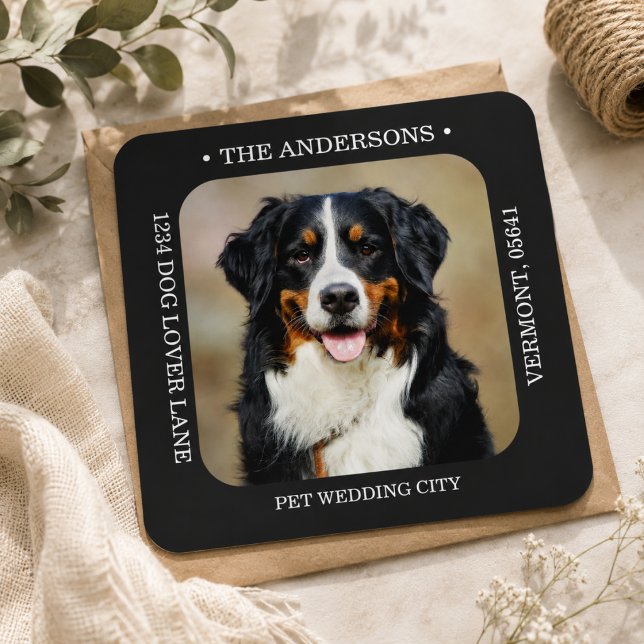 Custom Photo Modern Wedding Return Address  Square Sticker (Custom Photo Modern Wedding Return Address Square Sticker)