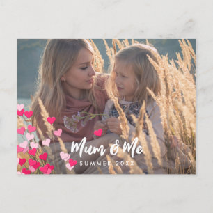 Custom Photo Modern Writing Scattered Pink Hearts  Postcard