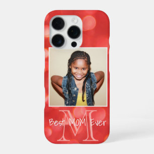 Custom Photo Monogram Add Your Name Coral Glitter  iPhone 16 Pro Case