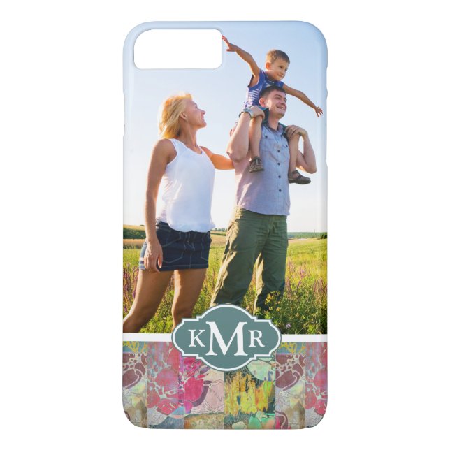 Custom Photo & Monogram Art floral grunge pattern Case-Mate iPhone Case (Back)