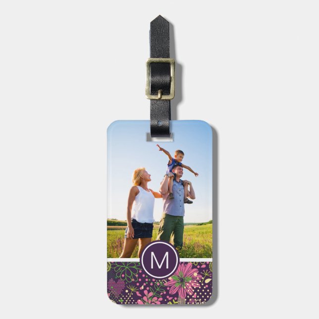 Custom Photo & Monogram Bright pattern Luggage Tag (Front Vertical)