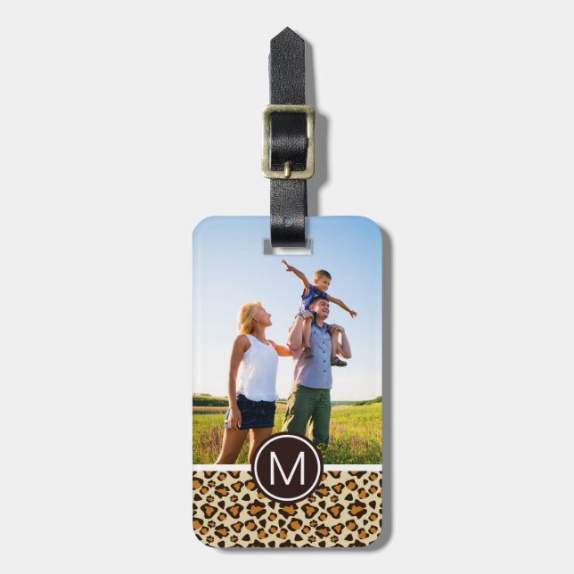 Custom Photo & Monogram Cheetah skin pattern Luggage Tag (Front Vertical)