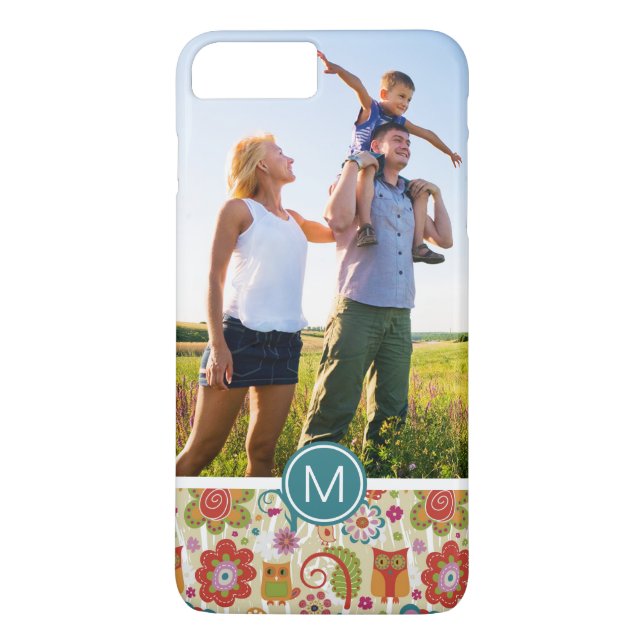 Custom Photo & Monogram Colour Floral and Owl Case-Mate iPhone Case (Back)