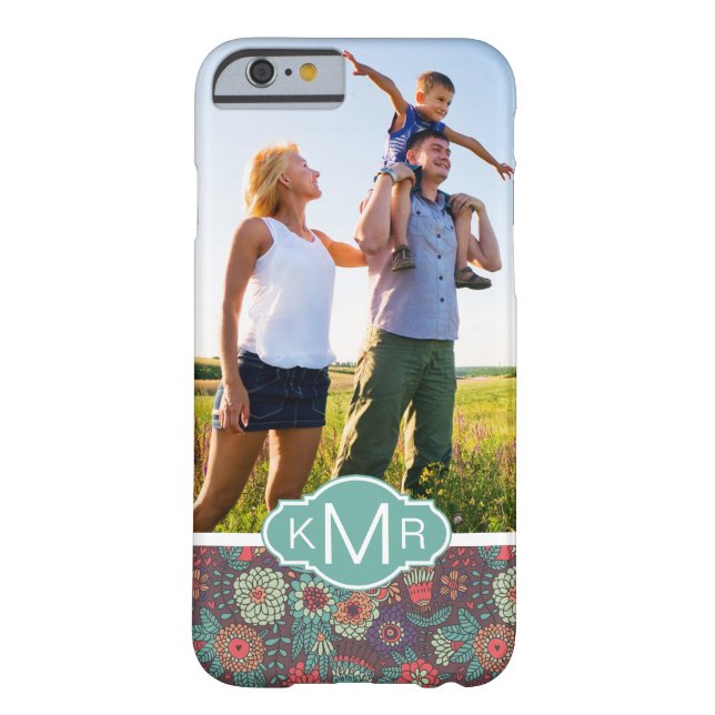 Custom Photo & Monogram Floral Cartoon Pattern Case-Mate iPhone Case (Back)