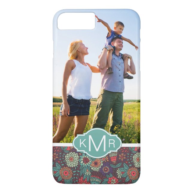 Custom Photo & Monogram Floral Cartoon Pattern Case-Mate iPhone Case (Back)