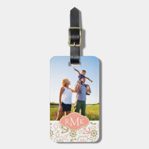 Custom Photo & Monogram Golden Anchor Pattern Luggage Tag