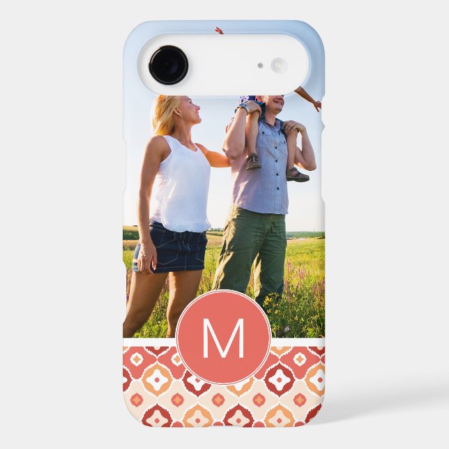 Custom Photo & Monogram Golden Ikat Pattern Case-Mate iPhone Case (Back)