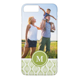 Custom Photo & Monogram Green Ogee Pattern iPhone 8 Plus/7 Plus Case