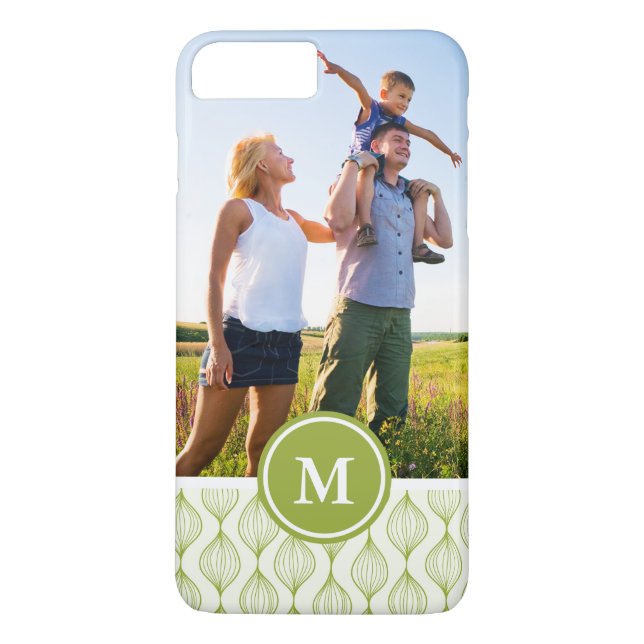 Custom Photo & Monogram Green Ogee Pattern Case-Mate iPhone Case (Back)