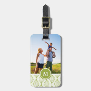 Custom Photo & Monogram Green Ogee Pattern Luggage Tag