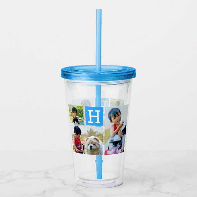 Custom Photo Monogram Initial Letter Personalised Acrylic Tumbler (Front)