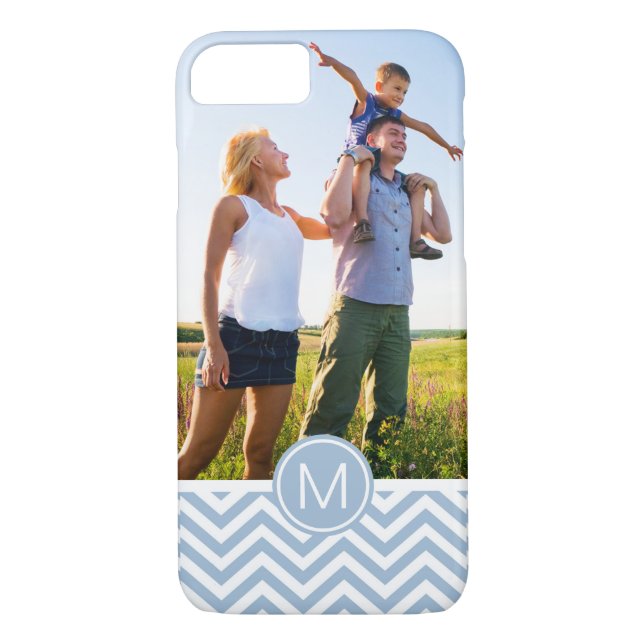 Custom Photo & Monogram Light Blue Chevron Case-Mate iPhone Case (Back)