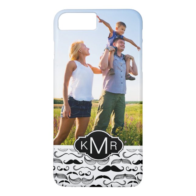 Custom Photo & Monogram Moustache pattern 2 Case-Mate iPhone Case (Back)