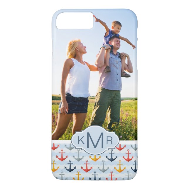 Custom Photo & Monogram Nautical Anchor Pattern Case-Mate iPhone Case (Back)