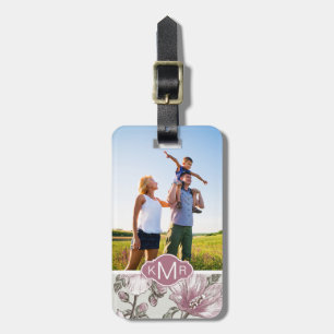 Custom Photo & Monogram Pink Hibiscus Flowers Luggage Tag