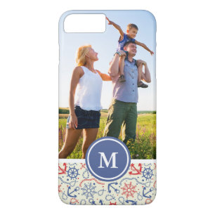 Custom Photo & Monogram Red and Navy with Anchor iPhone 8 Plus/7 Plus Case