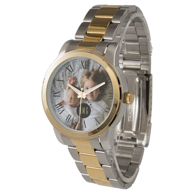 Custom Photo | Monogram | Roman Numerals Watch (Angled)