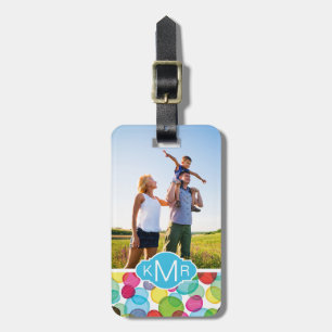 Custom Photo & Monogram Round bubbles pattern 2 Luggage Tag