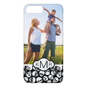 Custom Photo & Monogram Skulls in Black Pattern iPhone 8 Plus/7 Plus Case