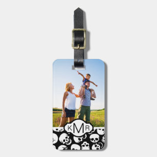 Custom Photo & Monogram Skulls in Black Pattern Luggage Tag