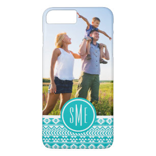 Custom Photo & Monogram Teal Aztec Tribal Pattern iPhone 8 Plus/7 Plus Case