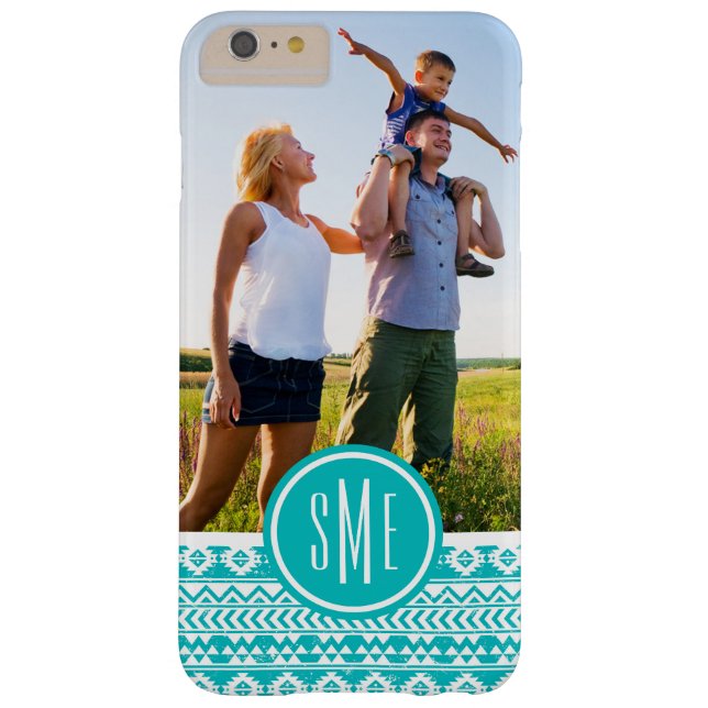 Custom Photo & Monogram Teal Aztec Tribal Pattern Case-Mate iPhone Case (Back)