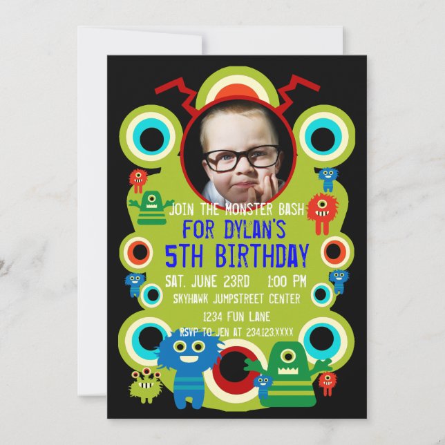 Custom Photo Monster Birthday Party Invitations (Front)