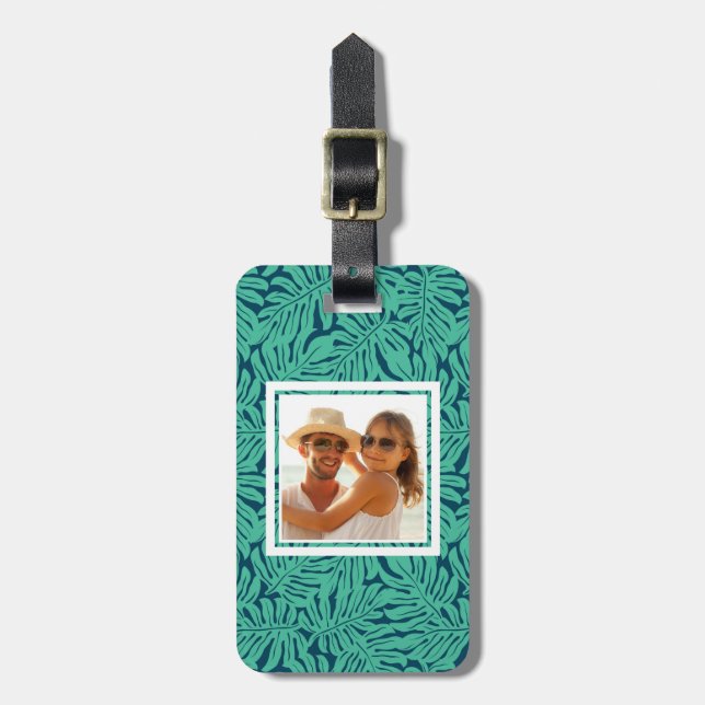 Custom Photo Monstera Tropical Leaf Pattern Luggage Tag (Front Vertical)