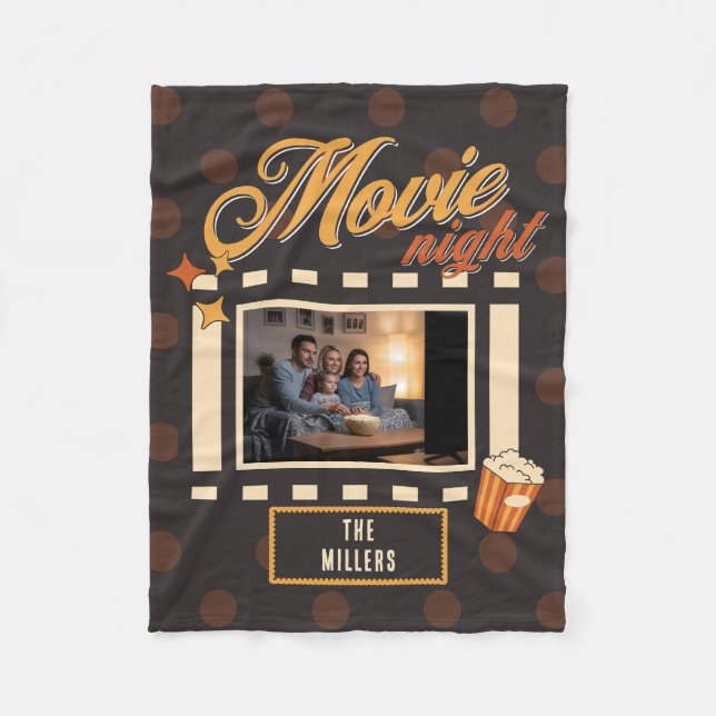 Custom Photo Movie Night Personalised Family Fleece Blanket (Front)