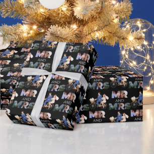Custom Photo Mr & Mrs Wedding Black Wrapping Paper
