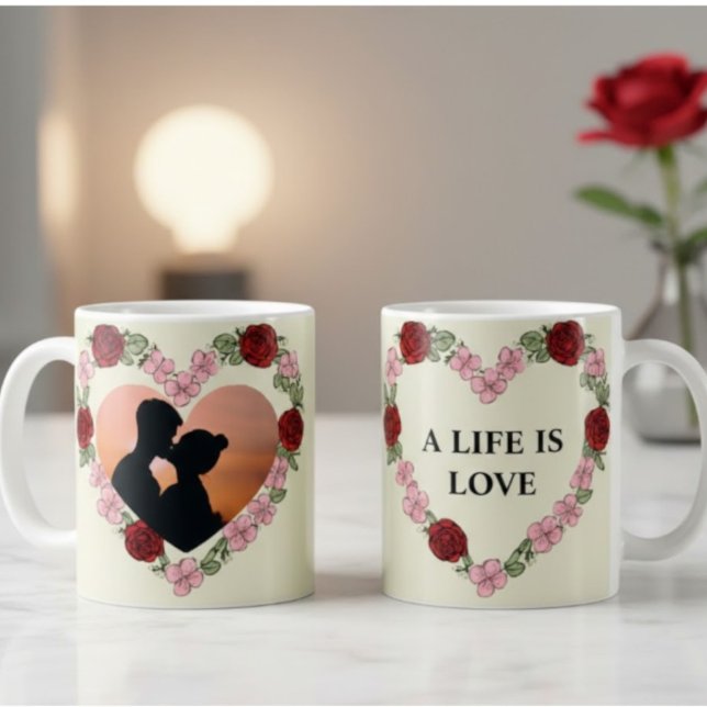 Custom Photo Mug – Floral Heart Frame (Creator Uploaded)