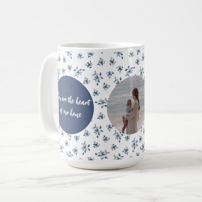 Custom Photo Mug with Blue Flowers | Personalised  (Front Left)