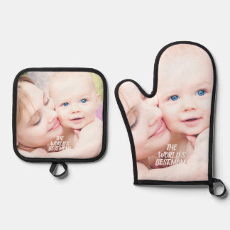 Custom Photo Mum Happy Mother's Day Apron Oven Mitt & Pot Holder Set