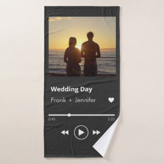 Custom photo music playlist modern couples wedding bath towel