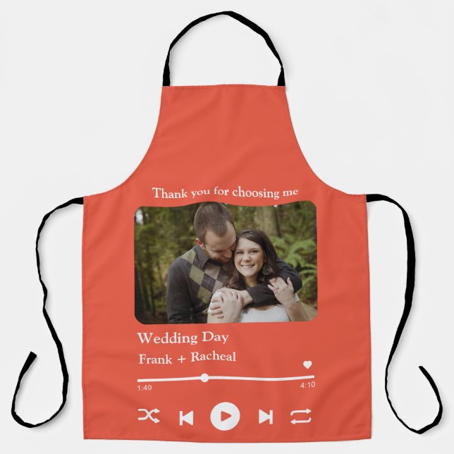 Custom photo music song playlist for couples apron (Front)