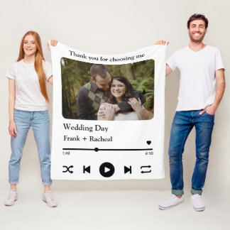 Custom photo music song playlist for couples fleece blanket