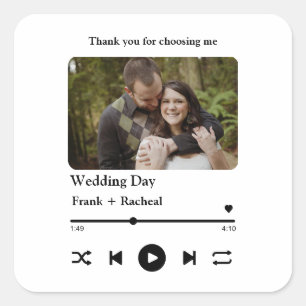 Custom photo music song playlist for couples square sticker