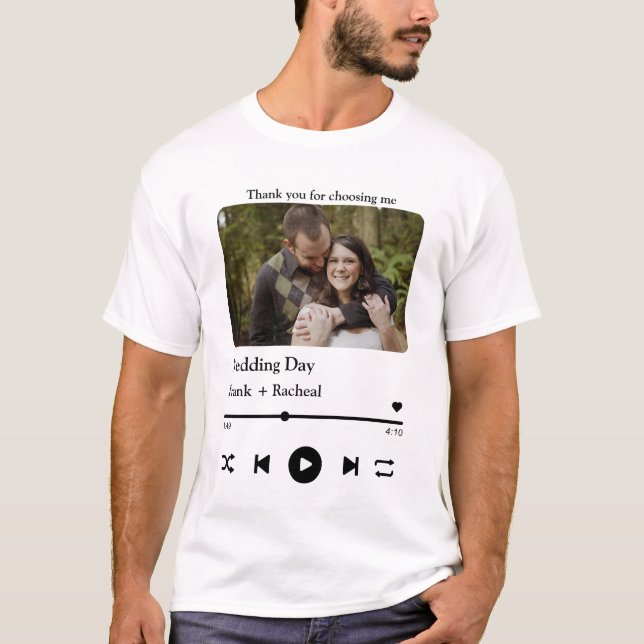 Custom photo music song playlist for couples T-Shirt (Front)