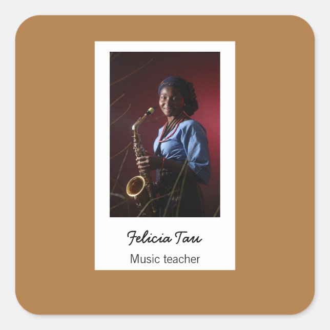 Custom photo musician brown square sticker (Front)