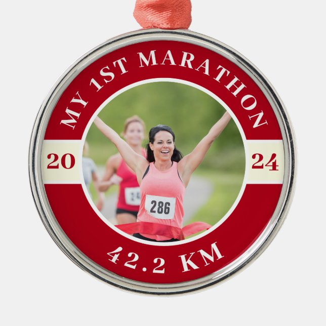 Custom Photo My First 42.2 Marathon Metal Tree Decoration (Front)