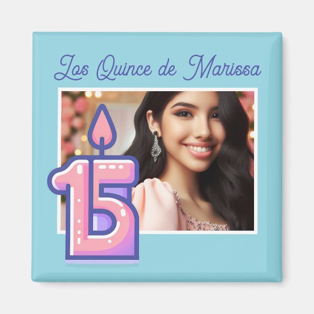 Custom Photo Name 15th Birthday Girl Quinceañera  Magnet (Front)