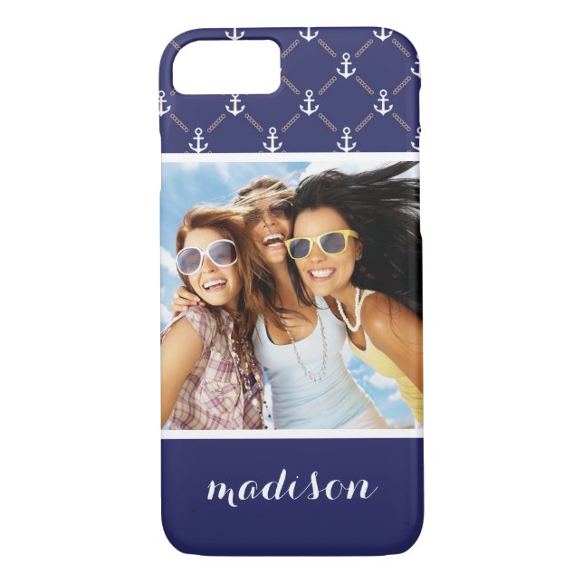 Custom Photo & Name Anchor pattern Case-Mate iPhone Case (Back)