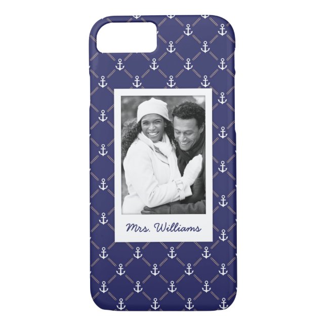 Custom Photo & Name Anchor pattern Case-Mate iPhone Case (Back)