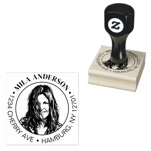 Custom Photo, Name and Return Wood Address  Rubber Stamp (Stamped)