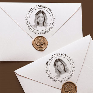 Custom Photo, Name and Return Wood Address  Rubber Stamp